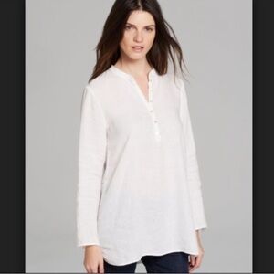 EILEEN FISHER White Buttons Organic Irish Linen Top Shirt Blouse Tunic L